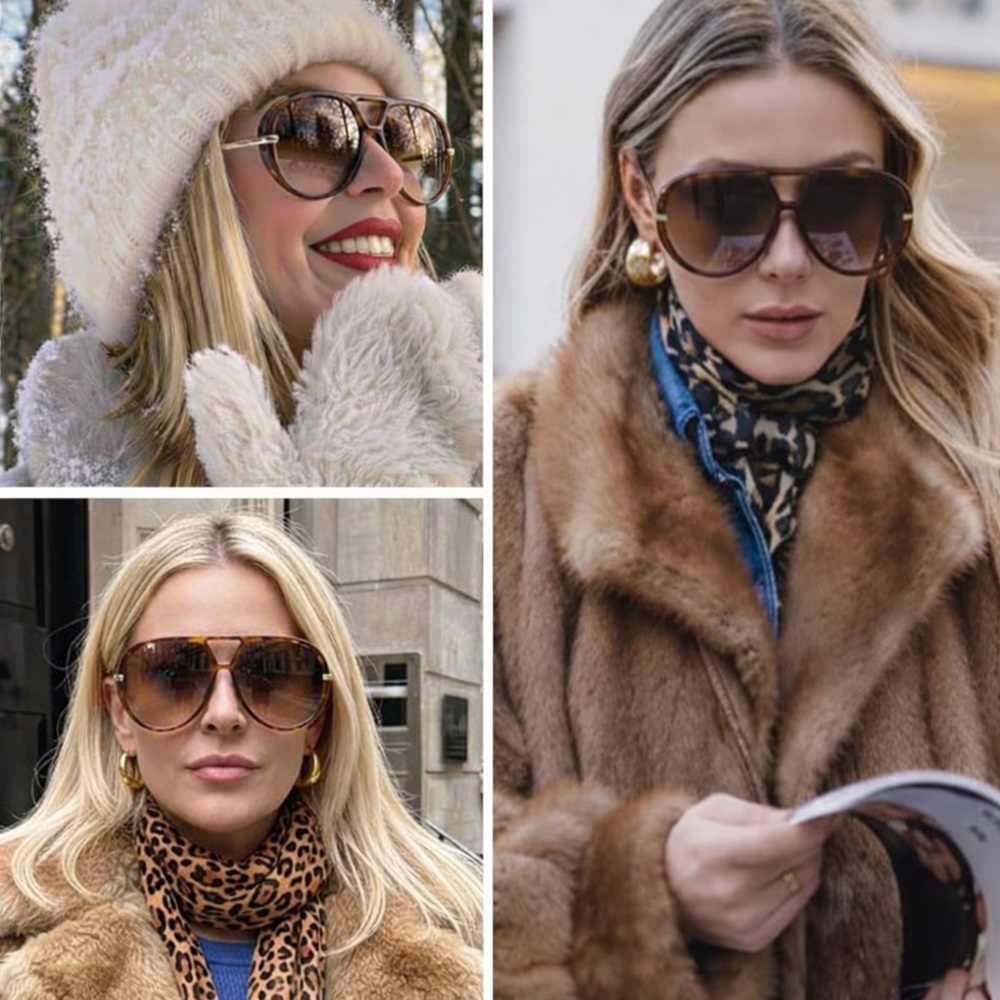 Oversized Aviator Sunglasses UV400 Retro Metal Frame Statement Shades